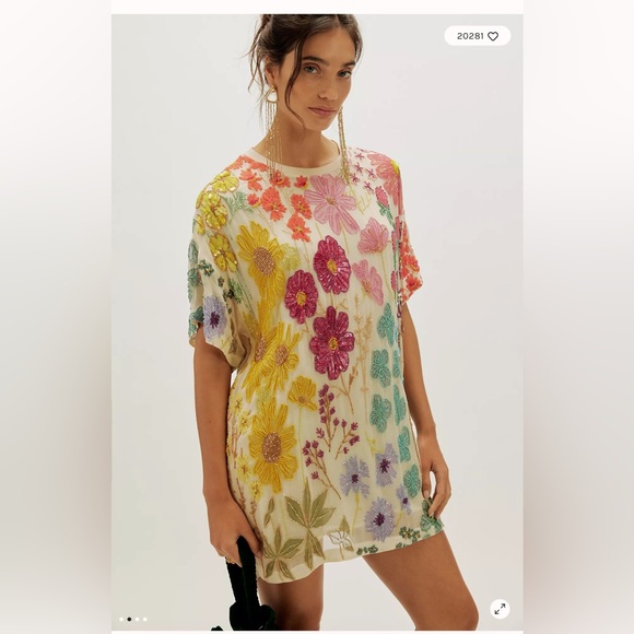 Free People Dresses & Skirts - Free People Jewel Embellished Beaded Colorful T Shirt Mini Dress M